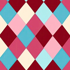 Diamond Shape Tiles Pattern Texture in Pastel Red Pink Blue Beige Colors