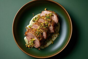 Emerald dream a Pistachio-crusted lamb loin by Emre Kocaba