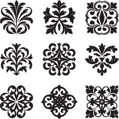 Fototapeta premium Collection of nine ornate black and white decorative flourish designs and ornaments