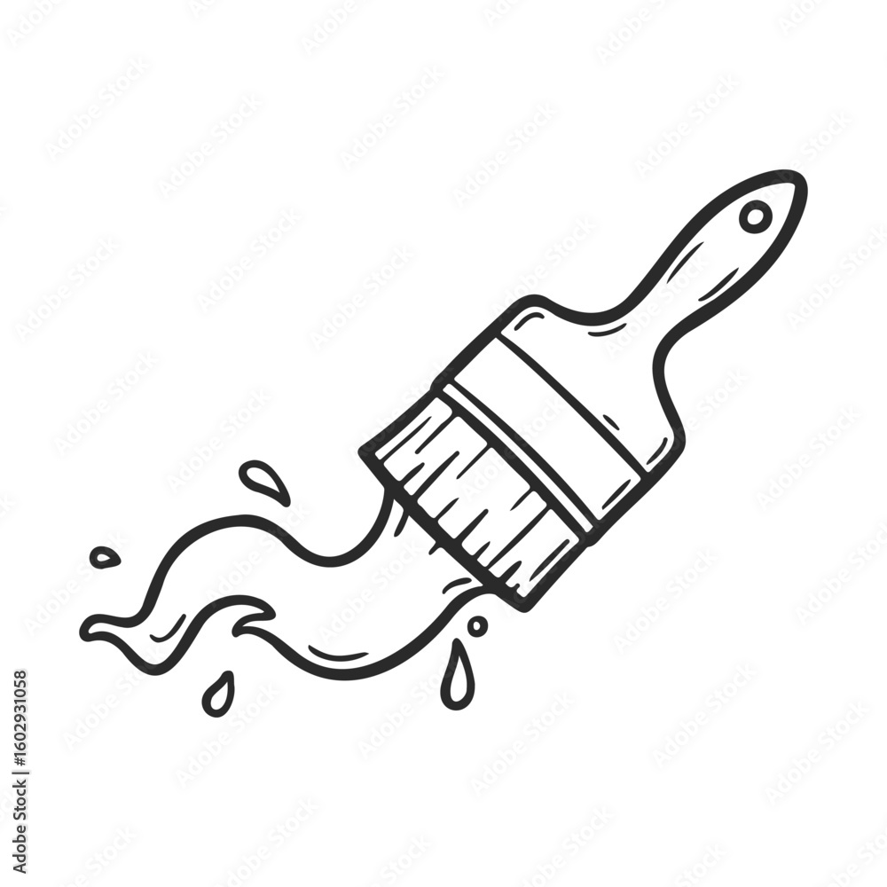 Poster artistic paintbrush design with flowing paint and droplets – stock vector icon in line style