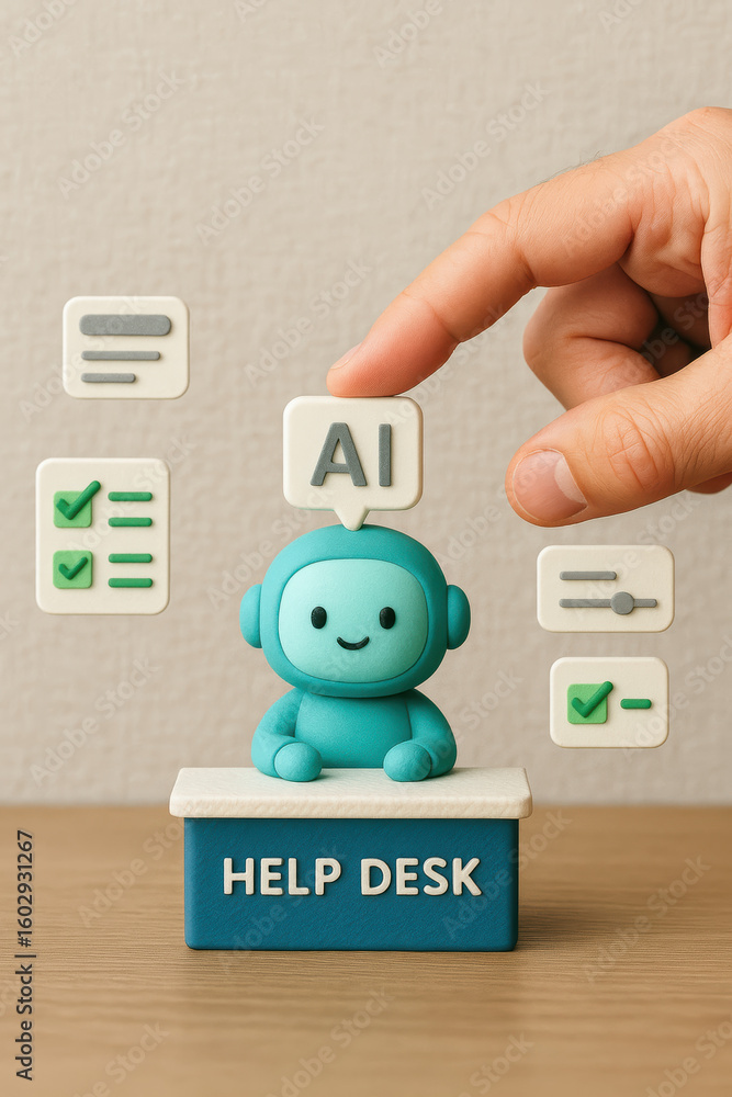 Poster help desk assistant offers virtual assistance and support using modern technology to interact with h