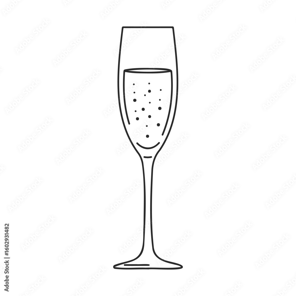 Poster simple line art champagne flute with bubbles – stock vector icon in line style