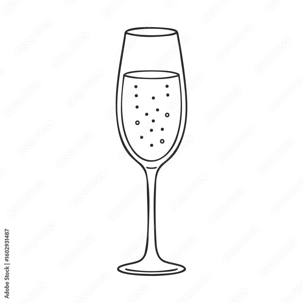 Poster minimalist line art of sparkling wine glass with bubbles – stock vector icon in line style