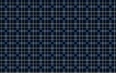 Seamless abstract geometric pattern with plaid tartan in gray n blue on dark blue background. Vector illustration, for masculine shirt lady dress cloth cover decoration all over print art 