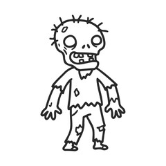 Obraz premium Cartoon zombie illustration with torn clothes and spiky hair – stock vector icon in line style