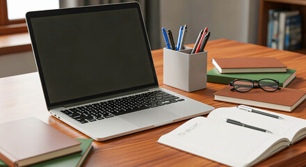 Workspace Simplicity: Laptop, Notebook, and Study Essentials