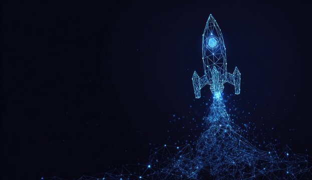 Futuristic rocket launch, polygon design