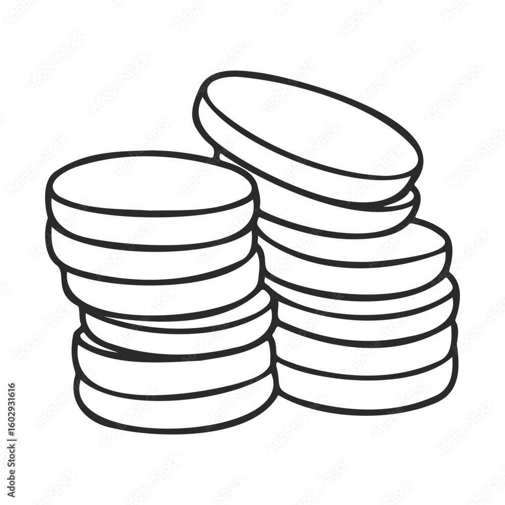 Poster stack of round coins outline illustration on white background – stock vector icon in line style