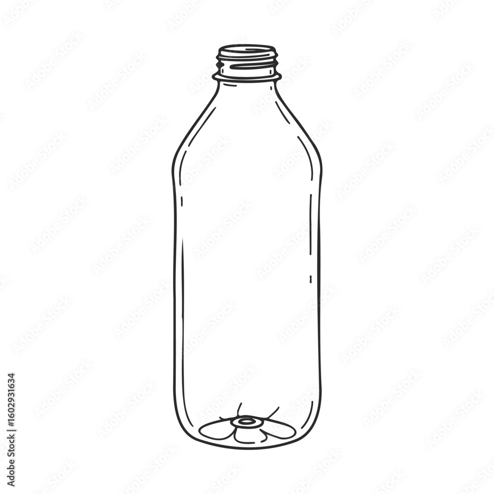 Poster hand-drawn outline of an empty plastic bottle on white background – stock vector icon in line style