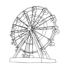 Ferris wheel line art: minimalist outline of amusement park ride &ndash; stock vector icon in line style