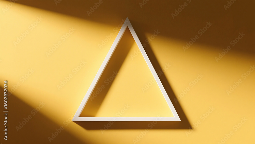 Poster a white triangle frame casting a shadow on a yellow background creating a modern abstract design