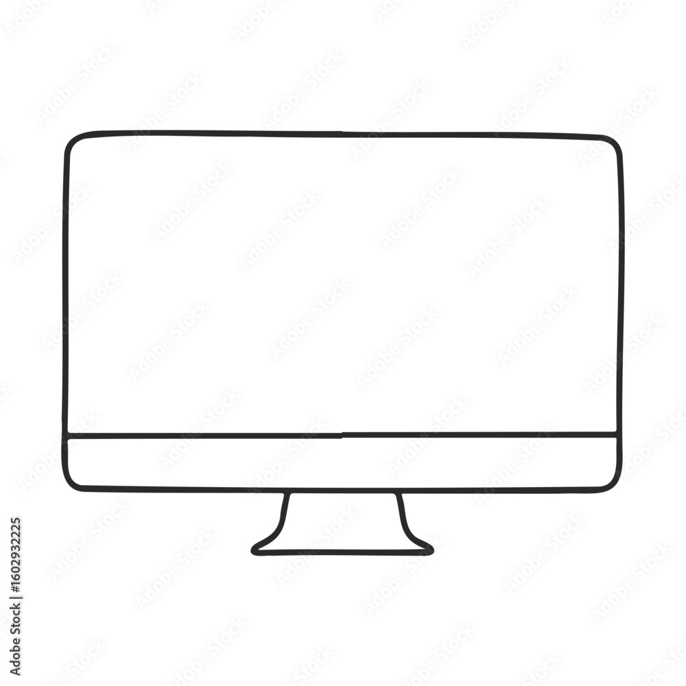 Poster minimalist black and white computer monitor sketch with a blank screen – stock vector icon in line s