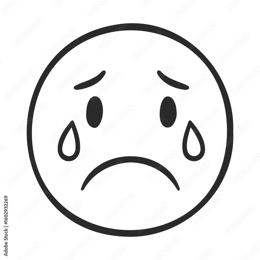 Poster crying face emoji with tear drops and sad expression – stock vector icon in line style
