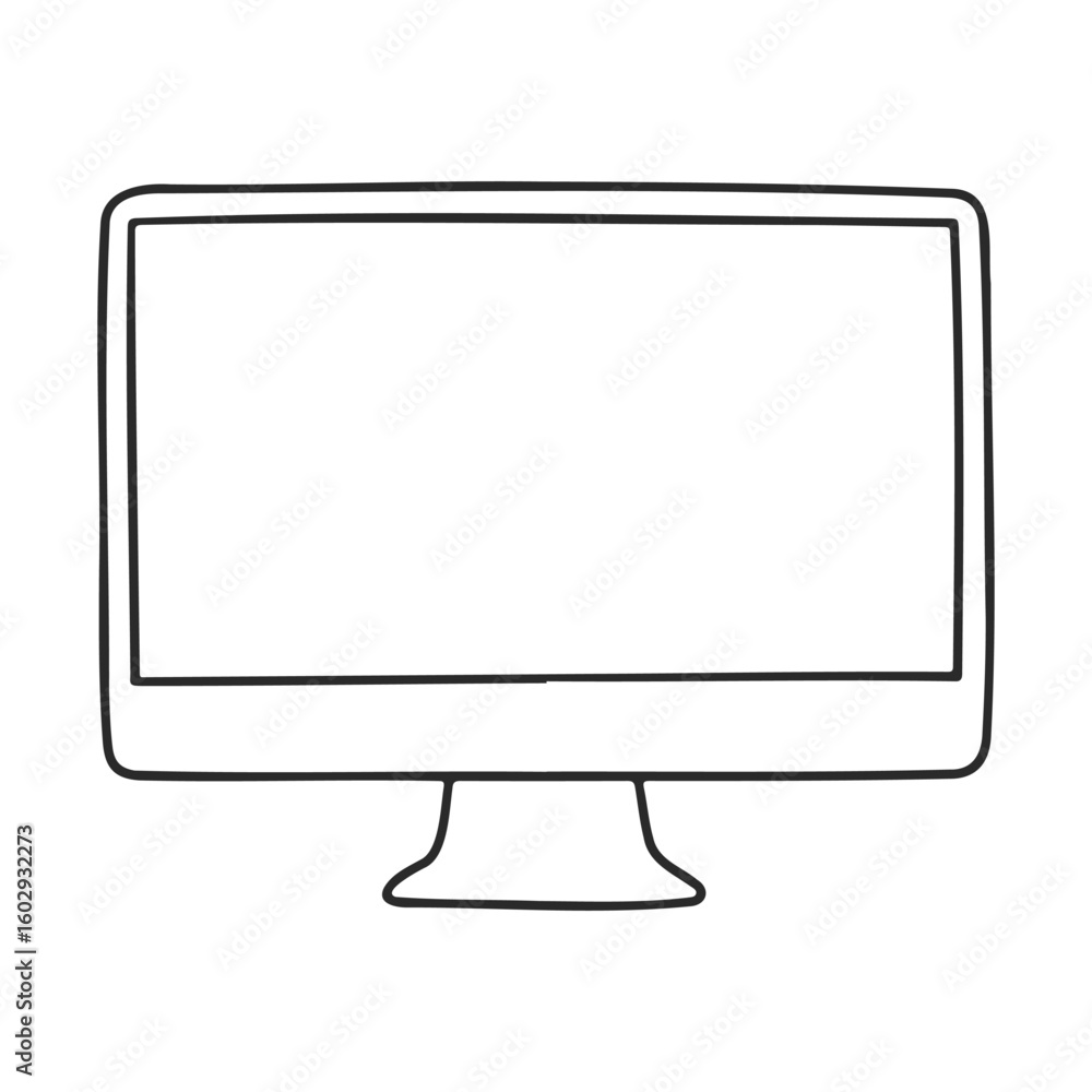 Poster minimalist computer monitor outline sketch on white background – stock vector icon in line style
