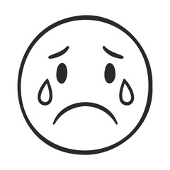 Fototapeta premium Crying face emoji with tear drops and sad expression – stock vector icon in line style