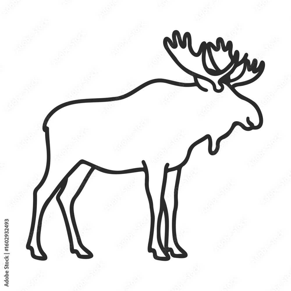 Aufkleber outline of a moose with large antlers standing – stock vector icon in line style