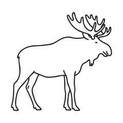 Obraz premium Outline of moose: large antlered mammal silhouette in simple monochrome design – stock vector icon in line style