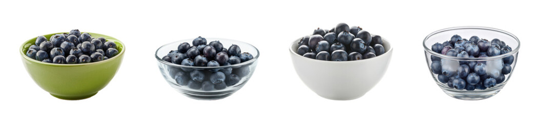 A bowl of fresh blueberries isolated on white isolated on transparency background