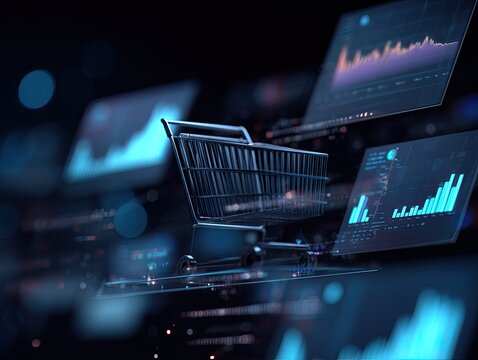 Digital shopping cart with data overlays