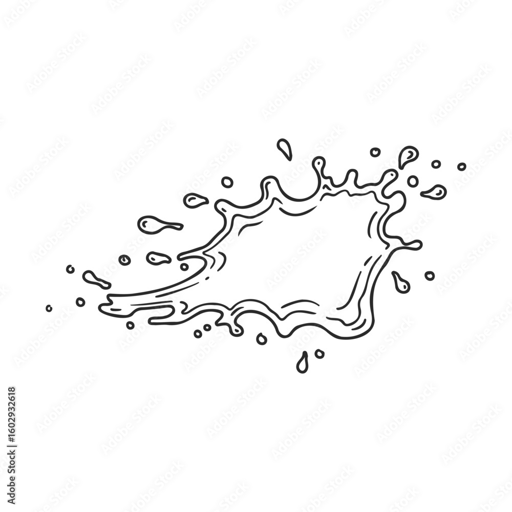 Poster black and white ink splash with fluid droplets on white background – stock vector icon in line style