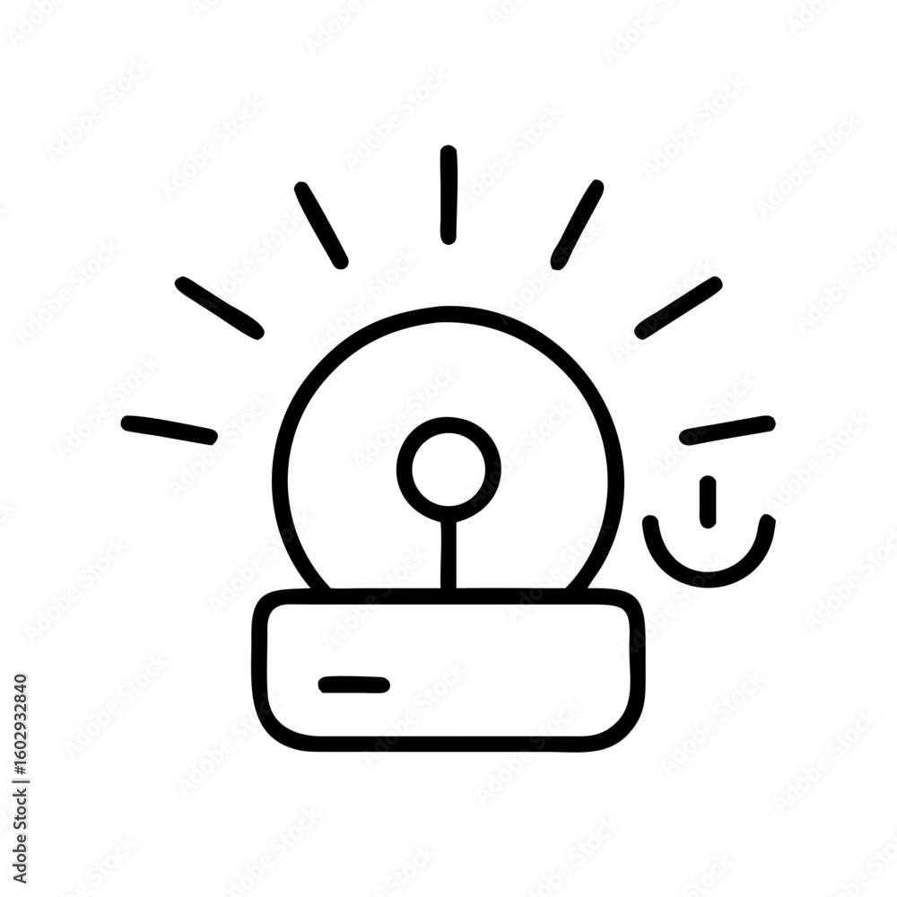Poster alarm bell with sound waves in minimal outline style