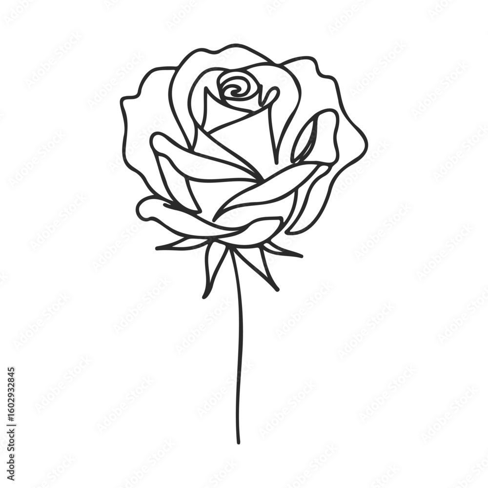 Poster elegant rose outline drawing with simple lines and minimalist design – stock vector icon in line sty