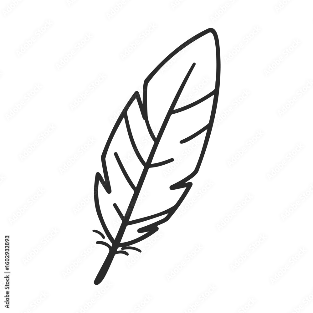 Poster black and white feather drawing with simple line design – stock vector icon in line style