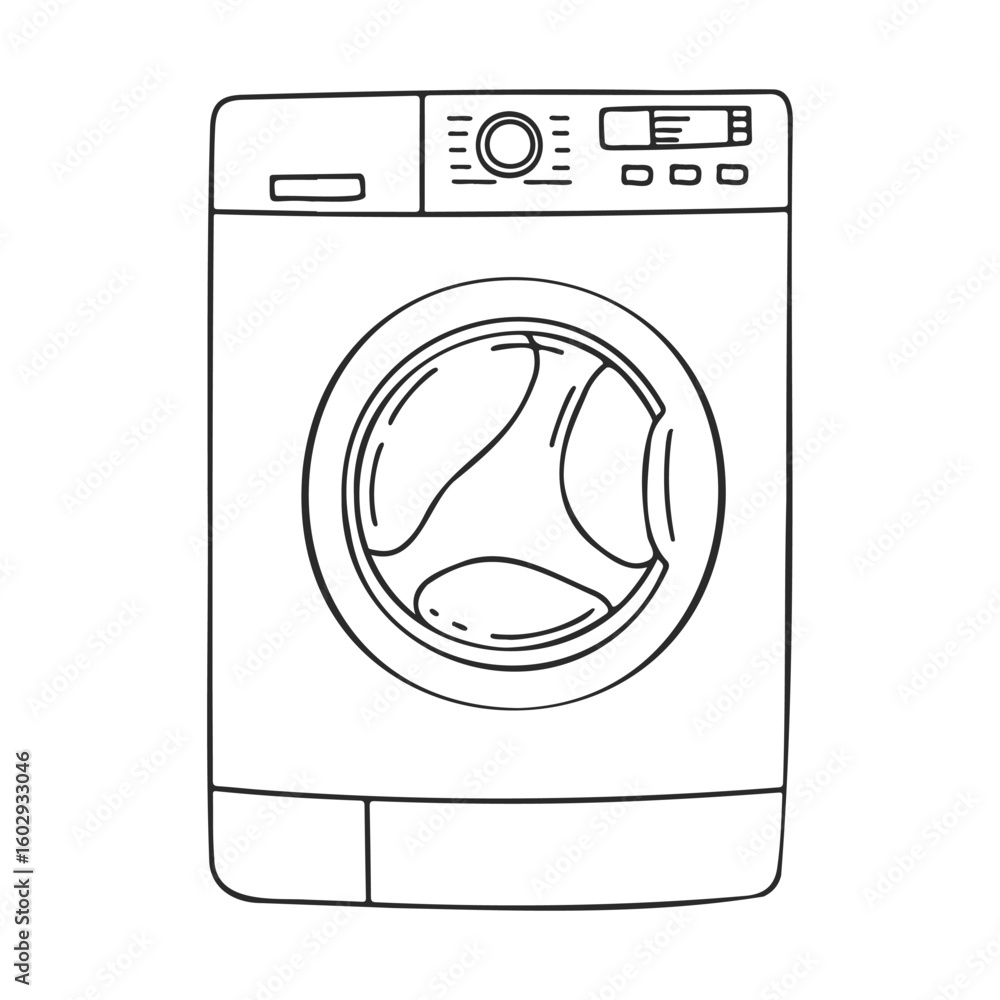 Poster line art front-loading washing machine illustration with control panel – stock vector icon in line s