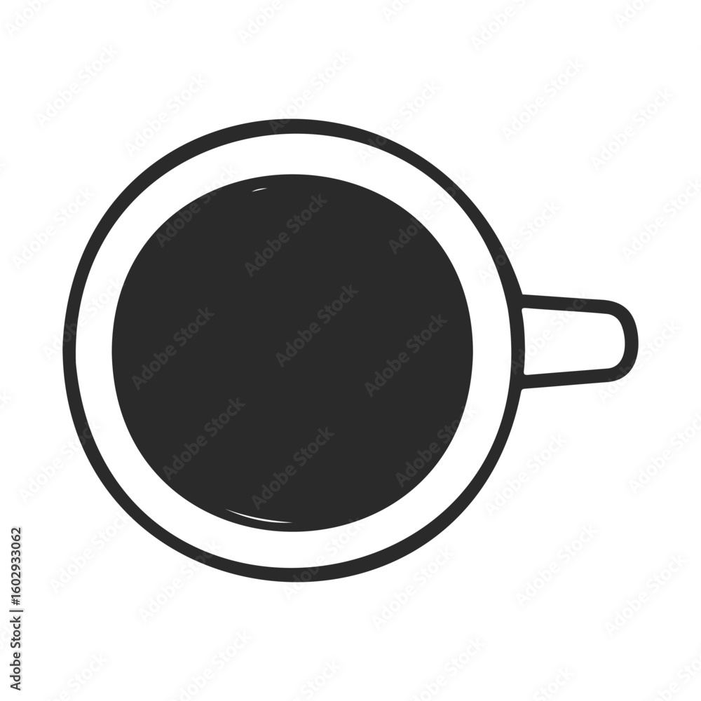 Poster top view of a simple coffee cup icon with handle – stock vector icon in line style