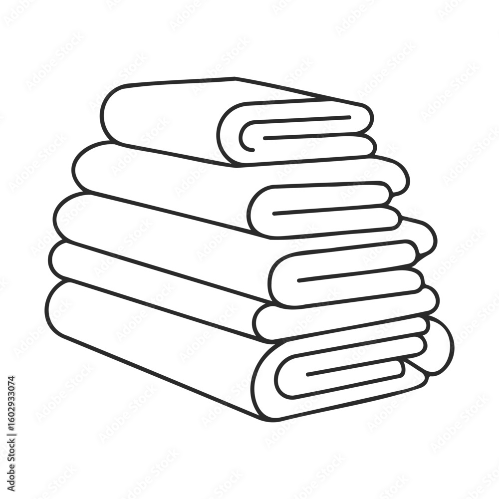 Poster stack of folded towels line art illustration on white background – stock vector icon in line style