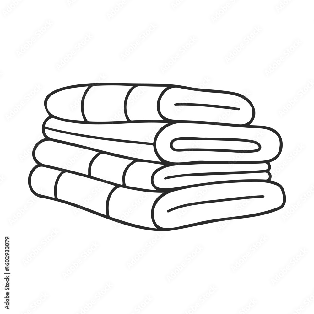 Poster outline drawing of folded towels on white background – stock vector icon in line style