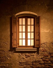 Obraz premium old window on an old wall at night