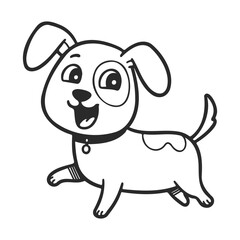Fototapeta premium Playful cartoon puppy with big eyes and collar illustration in black and white – stock vector icon in line style