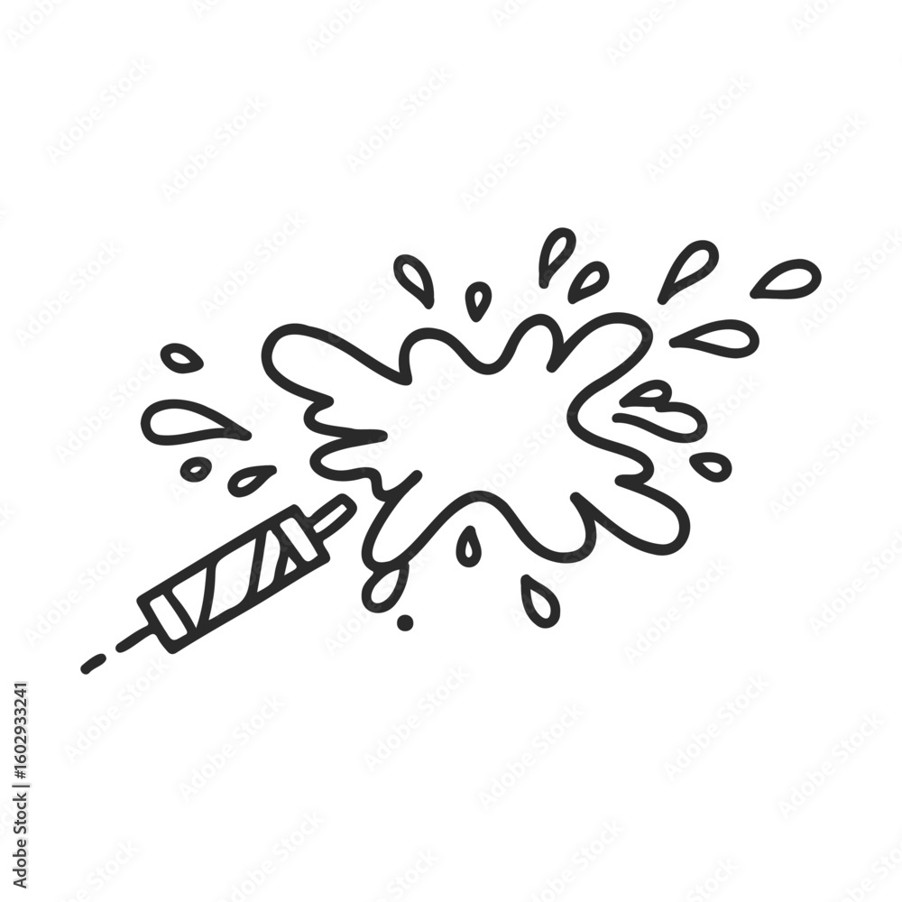 Poster black-and-white splashing liquid from rocket concept drawing – stock vector icon in line style