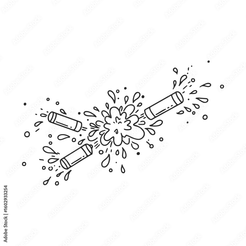 Poster illustrated celebration of firecrackers exploding with dynamic energetic lines and bursts of light –