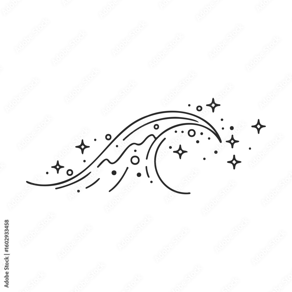 Poster abstract wave with stars and dots design in monochrome – stock vector icon in line style