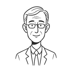 Cartoon drawing of elderly caucasian male in suit with glasses &ndash; stock vector icon in line style