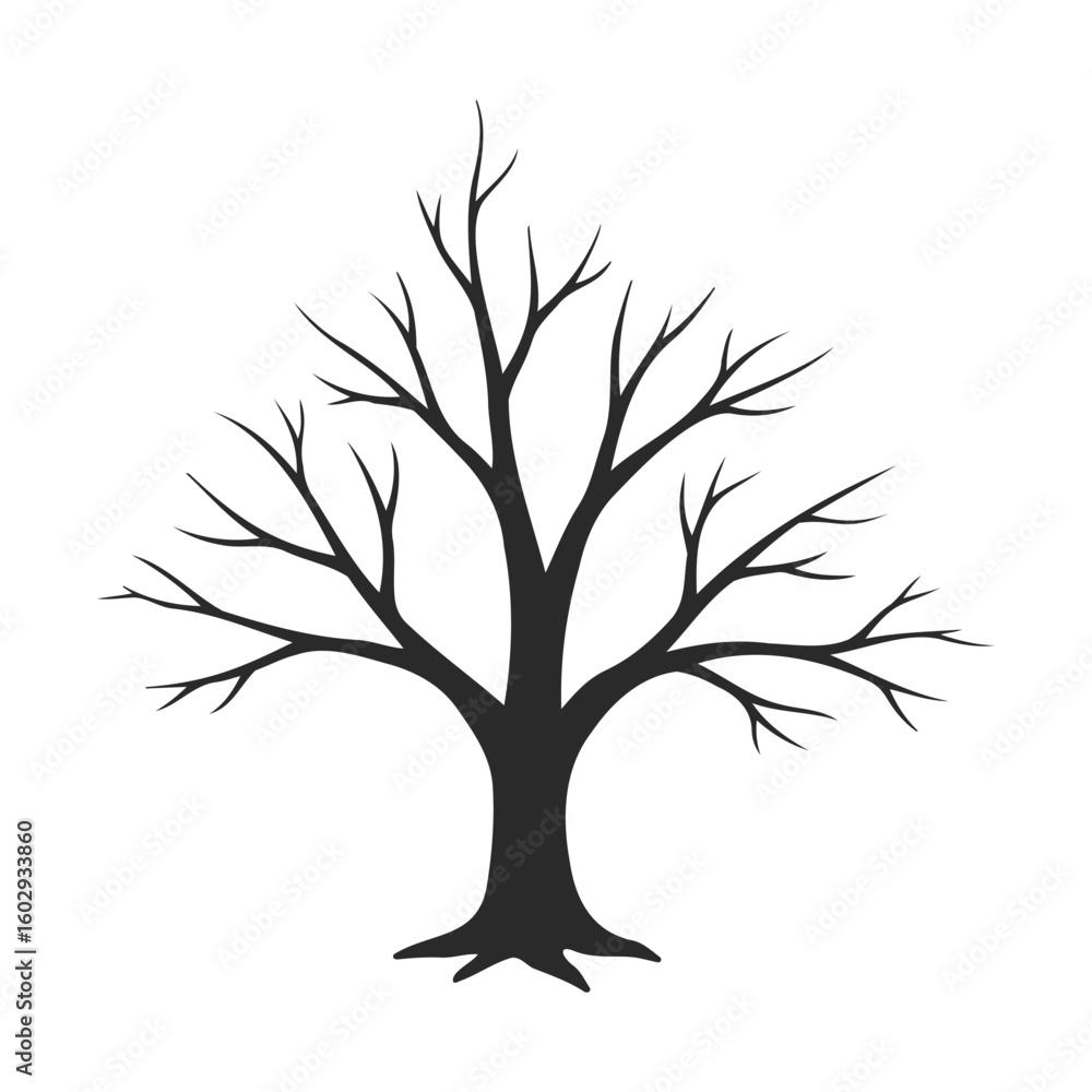 Poster silhouette of a leafless tree with bare branches on white background – stock vector icon in line sty