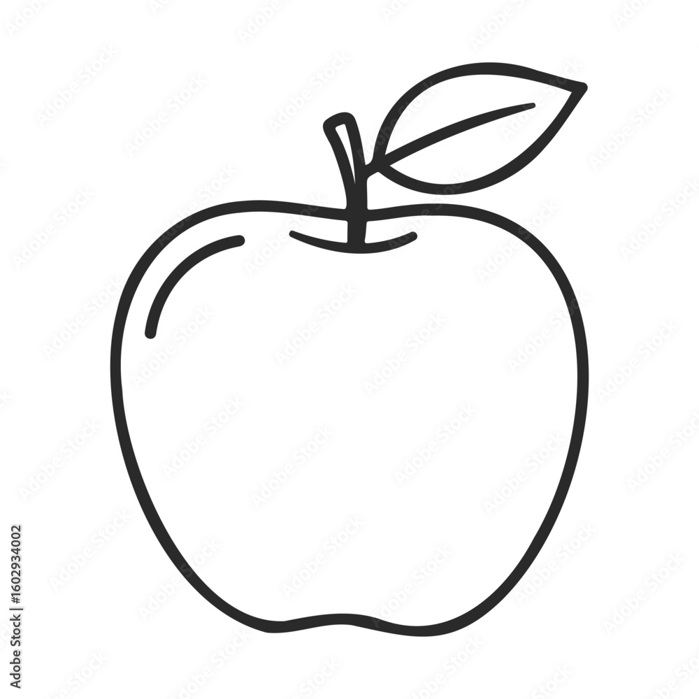 Poster simple line art of an apple with leaf outline design – stock vector icon in line style
