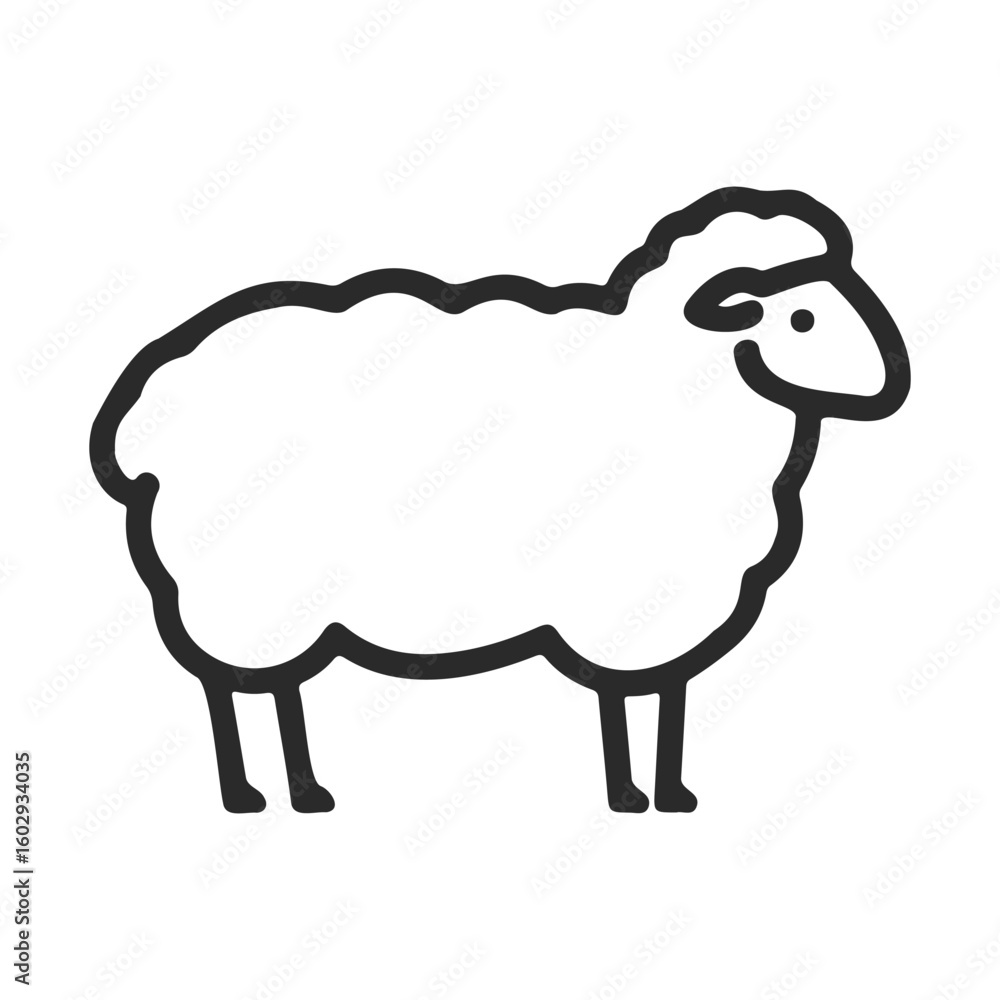 Aufkleber simple black and white outline of a sheep with minimalist design – stock vector icon in line style