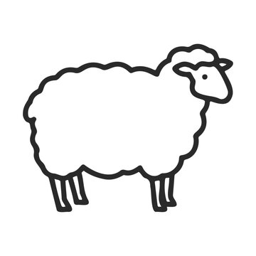 Simple line art of sheep with thick wool outline illustration &ndash; stock vector icon in line style