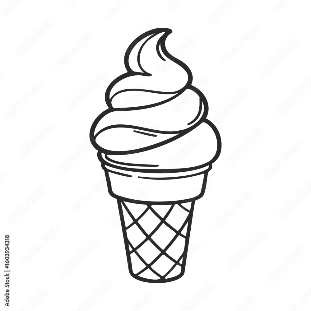 Poster black and white line art of ice cream cone with swirl design – stock vector icon in line style