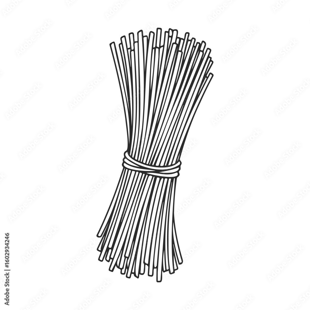 Poster detailed black and white line art of a bundle of wheat stalks tied with string – stock vector icon i