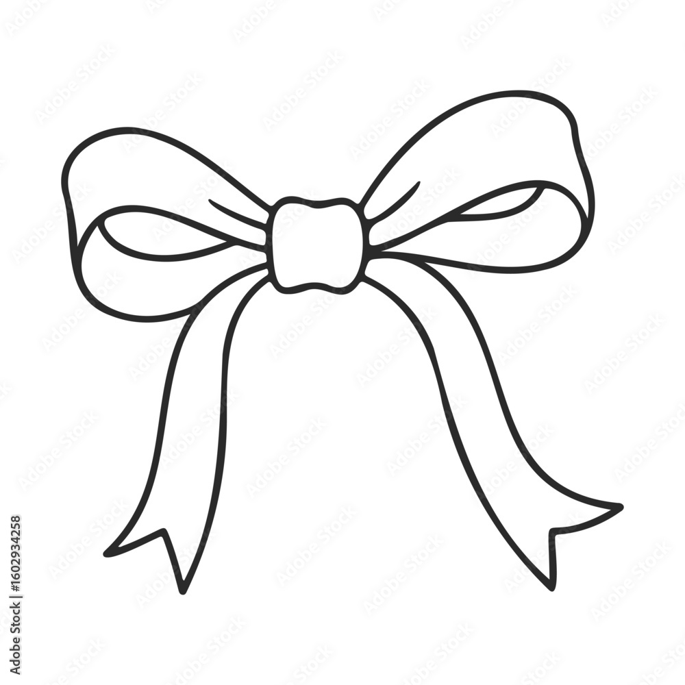 Poster simple black line drawing of a decorative bow with ribbon – stock vector icon in line style