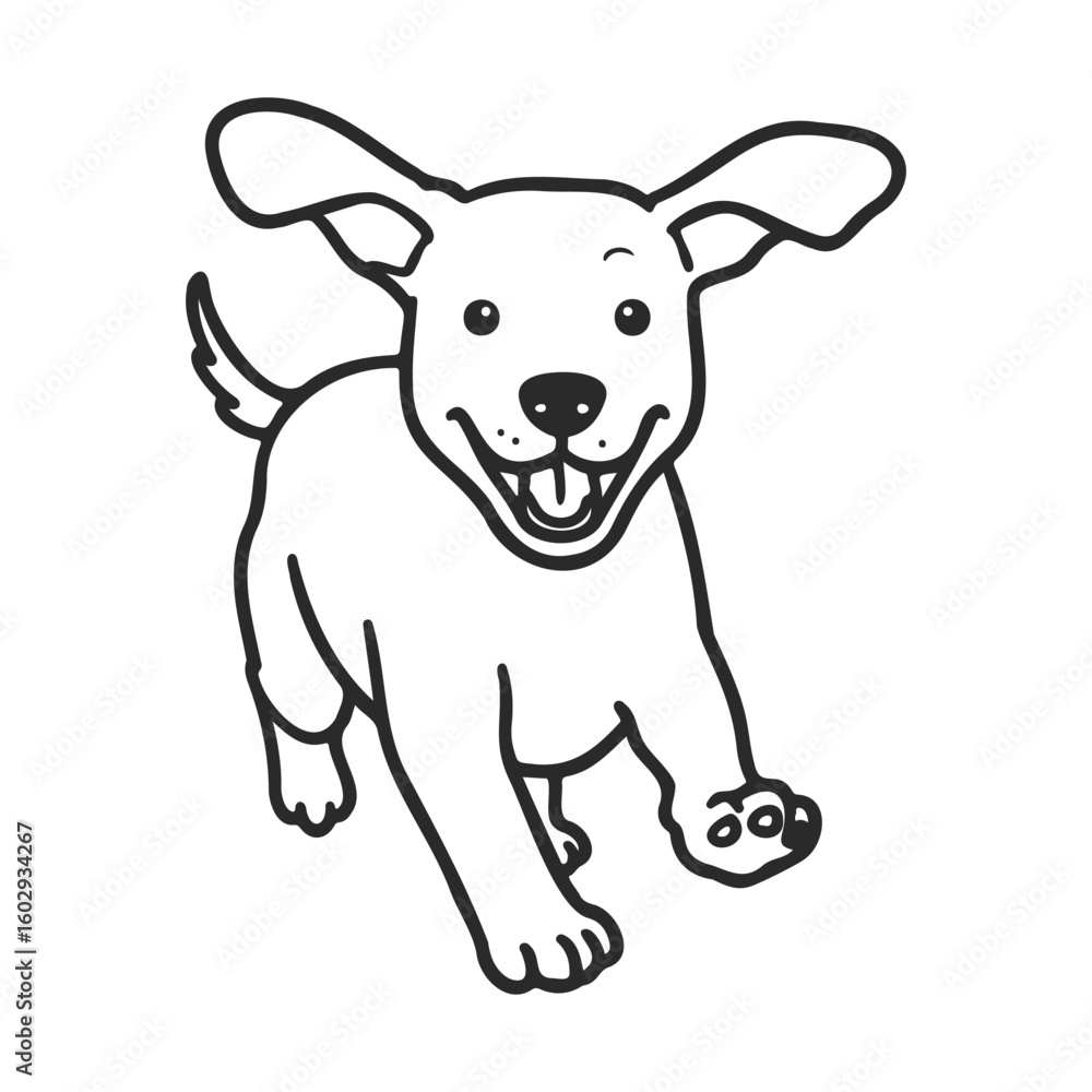 Poster playful puppy sketch with happy expression and wagging tail – stock vector icon in line style