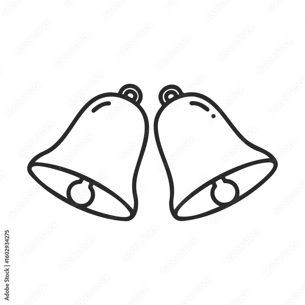 Poster outline of two ringing bells with clappers on white background – stock vector icon in line style