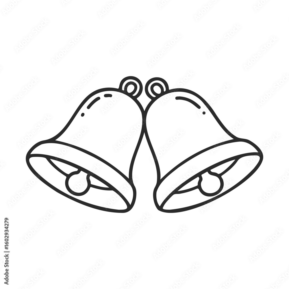 Poster festive outline of two christmas bells with simple design – stock vector icon in line style