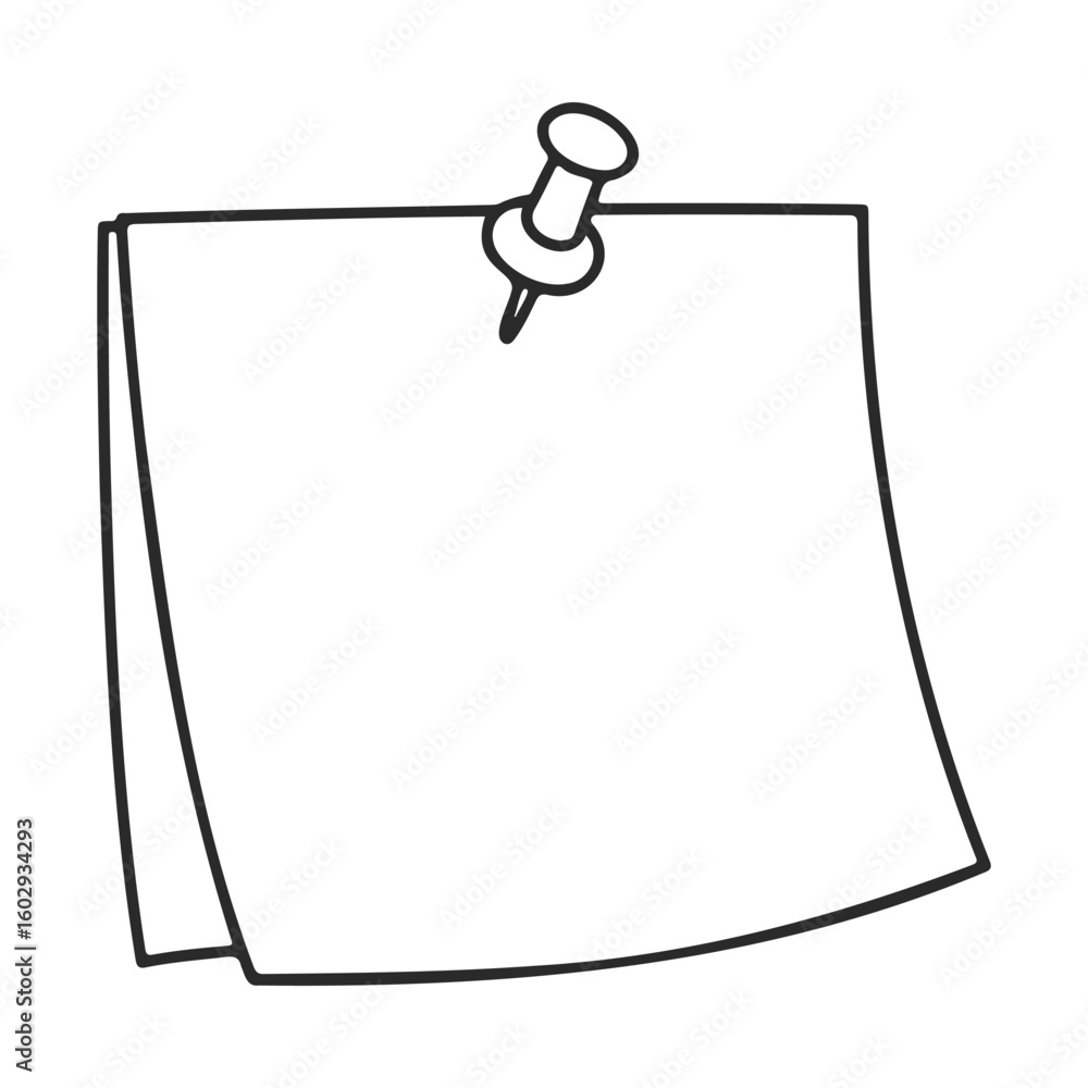 Poster blank sticky note with pushpin icon on white background – stock vector icon in line style