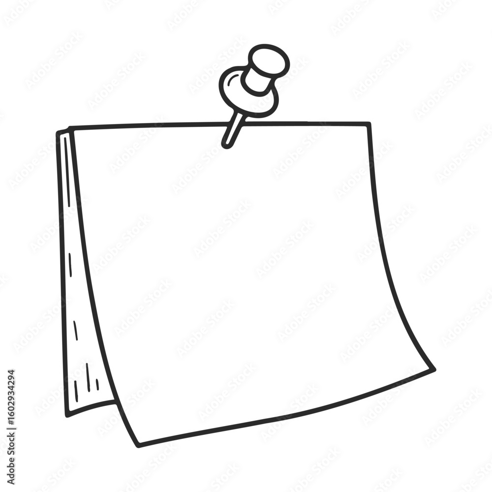 Poster blank note paper with pin drawing on white background – stock vector icon in line style