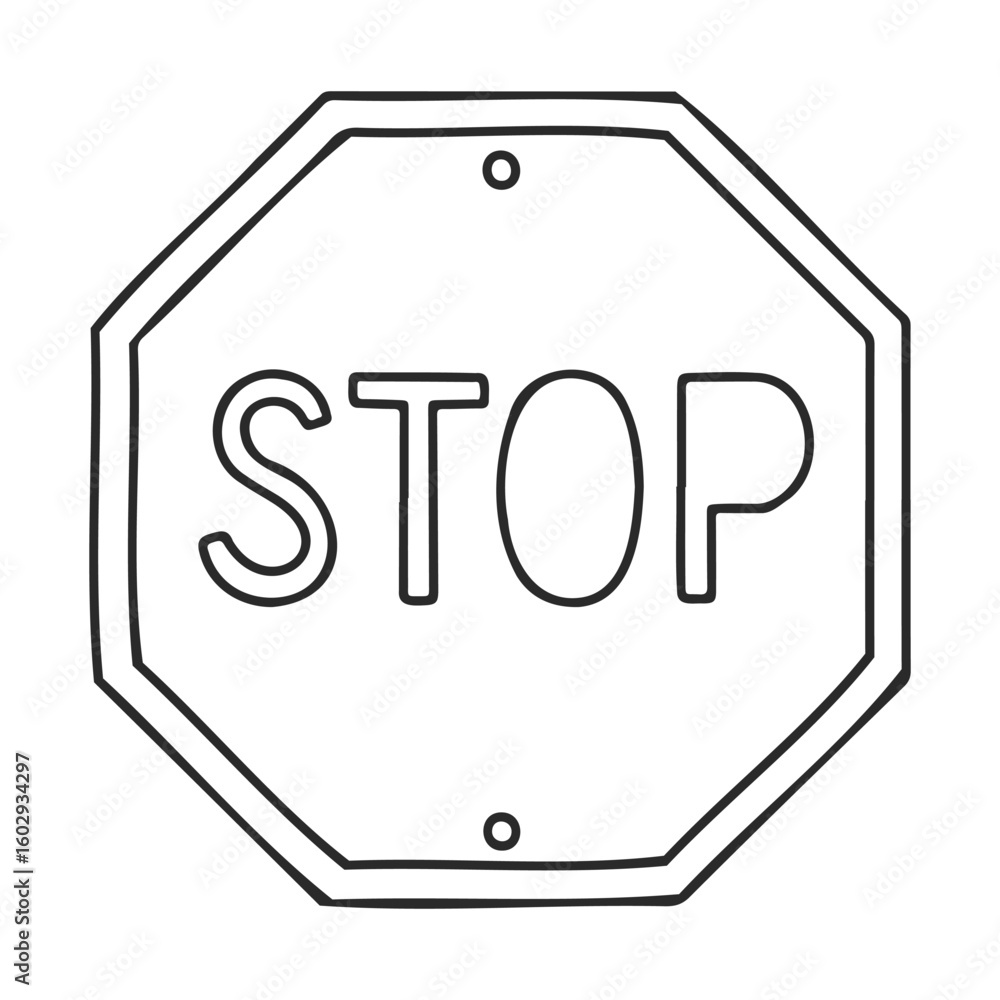Aufkleber black and white outline of octagonal stop sign with bold text – stock vector icon in line style